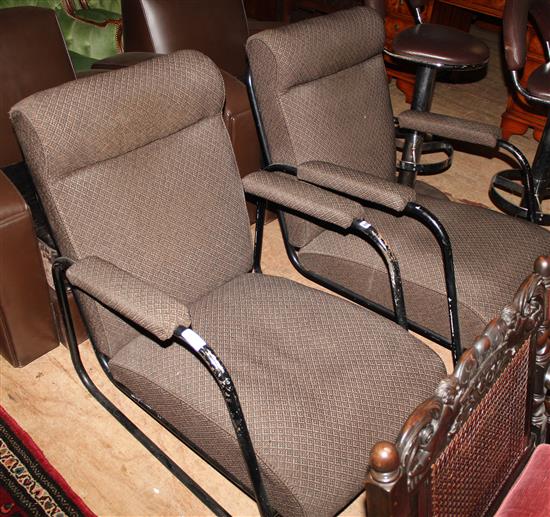 Pair 1920s modernist armchairs, tubular metal
